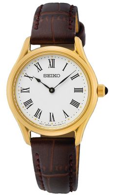 Seiko SWR072P1 Horloge staal-leder goudkleurig-bruin 29 mm