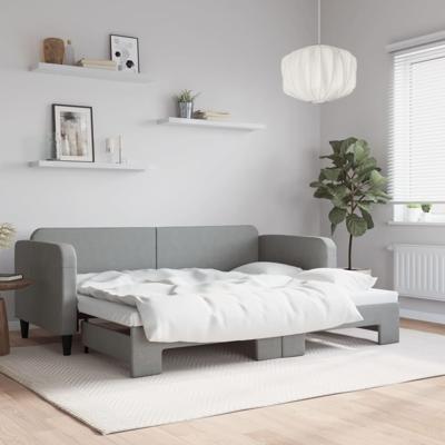 Slaapbank met onderschuifbed 80x200 cm stof lichtgrijs