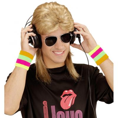 Widmann Verkleed zweetbandje pols - Neon eighties kleuren - foute 80s/90s party