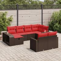 10-delige Loungeset met kussens poly rattan bruin