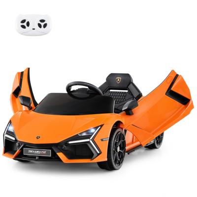 12V Elektrische Kinderauto Gelicentieerde Lamborghini Revuelto Afstandsbediening Hydraulische Deuren 4-Wielophanging Sportwagen-Oranje