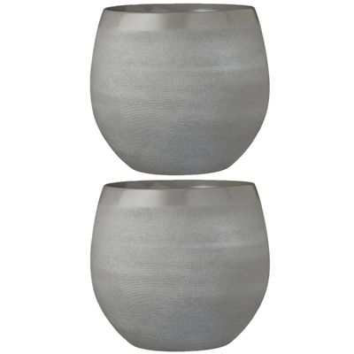 Set van 2x stuks bloempotten lichtgrijs keramiek voor kamerplant H23 x D26 cm
