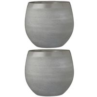 Set van 2x stuks bloempotten lichtgrijs keramiek voor kamerplant H23 x D26 cm