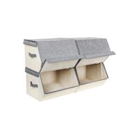 Set van 4 opbergdozen met magnetische deksels, Grijs + beige