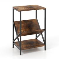 3-Laags Bijzettafel V-Vormige Tijdschriftenhouder X-Vormig Metalen Frame en Verstelbare Voetkussens 40 cm x 30 cm x 61 cm