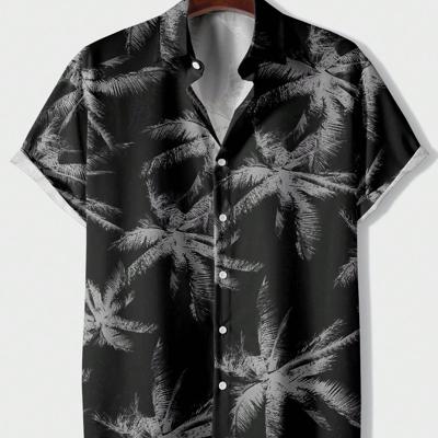 Bon&Bon Men's Tropical Plant Print Short Sleeve Boho Button Up Shirt Black and White-2 / XL