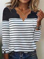 Striped Casual Loose V Neck T-Shirt