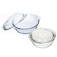 Ovenschalen set van glas met deksel - 2x - 3,0 en 2,1 liter - met easy grip