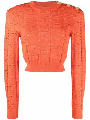 Balmain pull crop à motif monogrammé - Orange