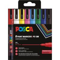 Uni POSCA paintmarker PC-3M, 1,5 mm, etui van 8 stuks in geassorteerde basiskleuren