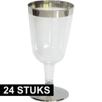 24x Luxe wijnglazen zilver/transparant   - - thumbnail