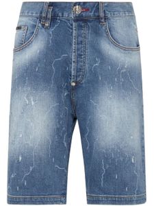 Philipp Plein short en jean à patch logo - Bleu