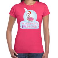 Flamingo Kerstbal shirt / Kerst outfit I am dreaming of a pink Christmas roze voor dames - thumbnail