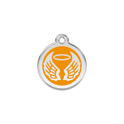 Angel Wings Orange roestvrijstalen hondenpenning small/klein dia. 2 cm - Reddingo