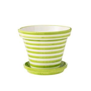 J-Line Flowerpot+Plate Granada Stripes Handmade+Painted Ceramic Gre