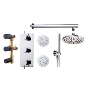 Thermostatische Inbouw Regendouche Set Wiesbaden Type 117 Body Jets Wandarm 20 cm Rond incl. Inbouwdeel