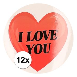 12 x Cadeaustickers I Love You hart 9 cm