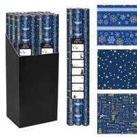 Geschenkpapier Kerst, 70 cm x 2 m, blauw, pak van 3 stuks