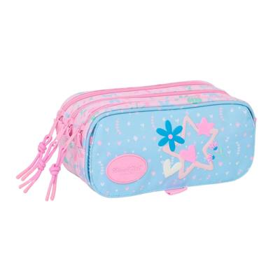 Pennenetui met 3 vakken BlackFit8 Smile Roze Licht Blauw 21,5 x 10 x 8 cm
