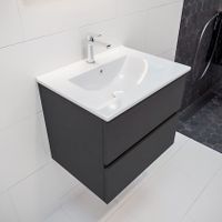 Mondiaz Vica Denia badmeubel antraciet mat 60 cm 2 lades keramiek enkele spoelbak midden 1 kraangat