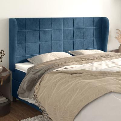 Hoofdbord met randen 163x23x118/128 cm fluweel donkerblauw