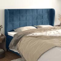 Hoofdbord met randen 163x23x118/128 cm fluweel donkerblauw