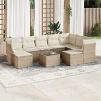 10-delige Loungeset met kussens poly rattan beige