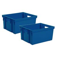 3x stuks kunststof opbergkratten stapelbaar donkerblauw L44 x B35 x H24 cm