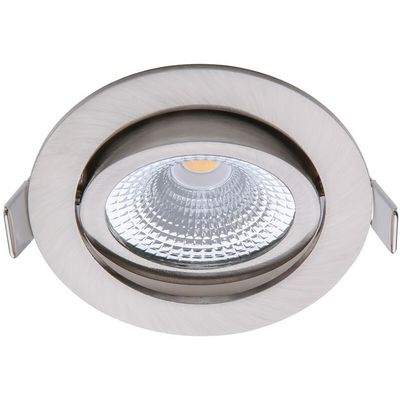 EcoDim - LED Spot - Inbouwspot - ED-10030 - 5W - Waterdicht IP54 - Dimbaar - Warm Wit 2700K - Mat Nikkel - Aluminium - Rond - Kantelbaar