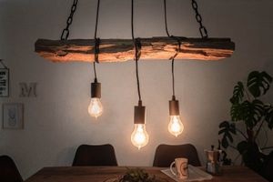 industrieele hanglamp BARRACUDA 70cm gerecycled massief hout met 3 lampjes - 40079