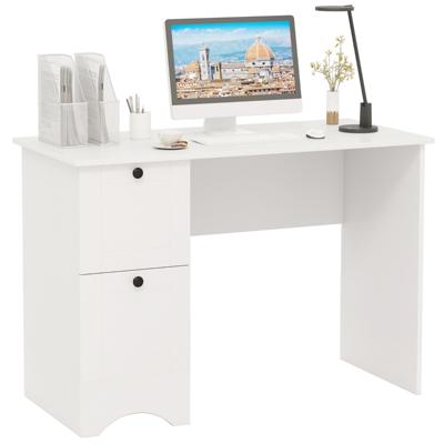 Bureau met 2 Laden Kleine Computertafel Kinderbureau Moderne Bureautafel PV-Tafel voor Slaapkamer Werkkamer Kantoor-Wit