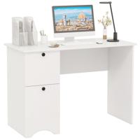 Bureau met 2 Laden Kleine Computertafel Kinderbureau Moderne Bureautafel PV-Tafel voor Slaapkamer Werkkamer Kantoor-Wit