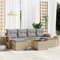 7-delige Loungeset met kussens poly rattan beige