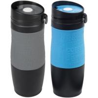 Set van 2x Thermosbekers - warmhoud bekers - blauw en grijs - 380 ml - Isolerende drinkbekers