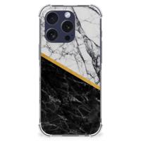 iPhone 16 Pro Anti-Shock Hoesje Marmer Wit Zwart - Origineel Cadeau Man