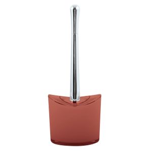 MSV Toiletborstel in houder/wc-borstel Aveiro - PS kunststof/rvs - terracotta/zilver - 37 x 14 cm   -
