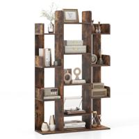 Boekenkast in Boomvorm Rek met 13 Open Vakken Staand Rek Opbergrek voor Woonkamer of Kantoor Vintage Bruin 86 x 24,5 x 141 cm