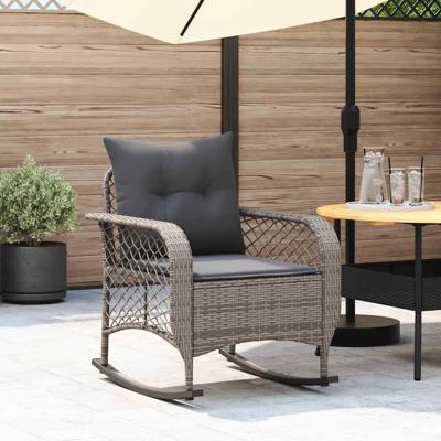 Tuinschommelstoel met kussens poly rattan grijs