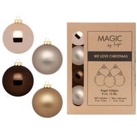 Kerstballen van glas - 12x - bruin tinten - 8 cm -milieubewust verpakt - Kerstbal - thumbnail