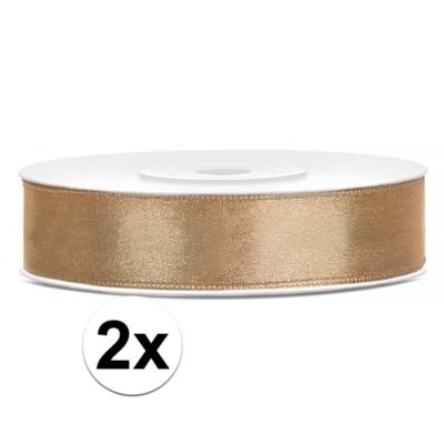 Decoratie satijn sierlint - 2x - goud - 12 mm x 25 meter - Cadeaulint