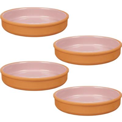 Tapas serveerschaal - 4x stuks - terracotta - roze - D23 x H4 cm - hapjes serveren - ovenschaal - ro
