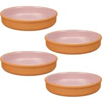 Tapas serveerschaal - 4x stuks - terracotta - roze - D23 x H4 cm - hapjes serveren - ovenschaal - ro