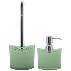 MSV Toiletborstel in houder/zeeppompje - badkamer set Aveiro - kunststof - groen - Badkameraccessoireset