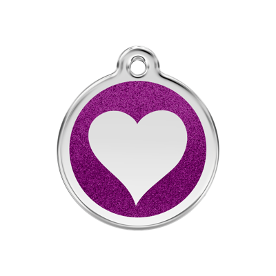 Heart Purple glitter hondenpenning medium/gemiddeld dia. 3 cm - Reddingo