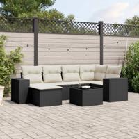 7-delige Loungeset met kussens poly rattan zwart