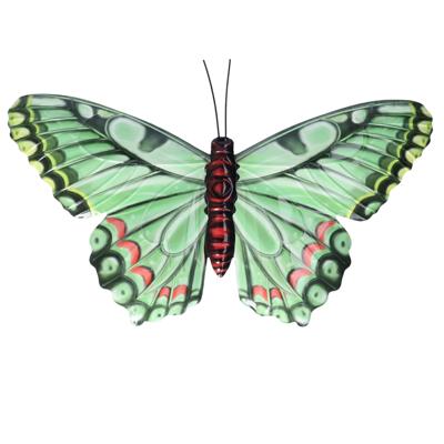 Pro Garden Wanddecoratie vlinder - groen - 49 x 34 cm - metaal - muurdecoratie / schutting / tuin