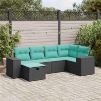 6-delige Loungeset met kussens poly rattan zwart