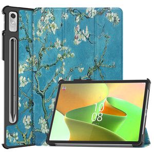 Basey Lenovo Tab P11 Pro (2e Gen) Hoesje Kunstleer Hoes Case Cover -Bloesem