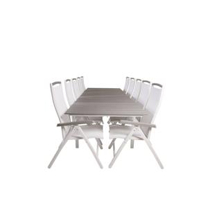 Levels tuinmeubelset tafel 100x229/310cm en 10 stoel Albany wit, grijs.