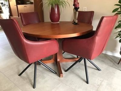 Set van 6 Set van 4 leren eetkamerstoelen - draaibaar - rood leer - Echt leer, Industrieel, ontdek de vele Leersoorten en Kleuren bij ShopX